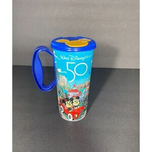 Walt Disney World 50th Anniversary Refillable  Blue Lid Handle Mickey Resort